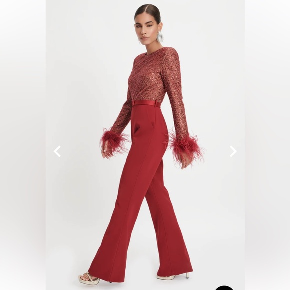NEW SEASON Lavish Alice isabel beaded and sequin tailored jumpsuit in burgundy - Picture 4 of 8